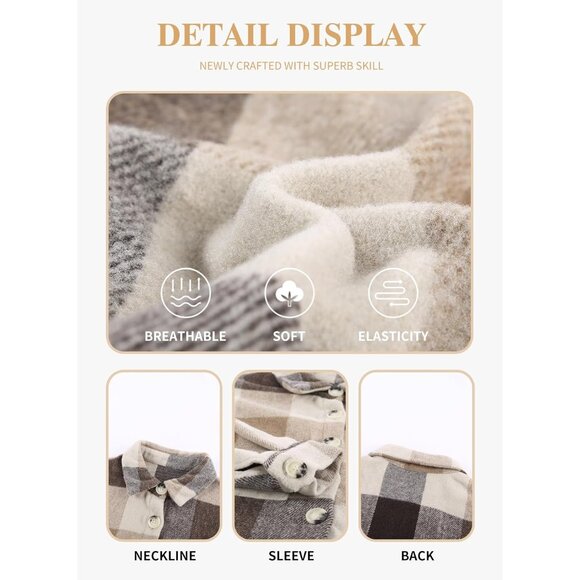 Plus Size Flannel Shacket Women's Casual Plaid Long Sleeve Button Up Coat - Picture 5 of 5